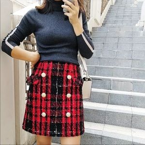 Tweed red pencil skirt